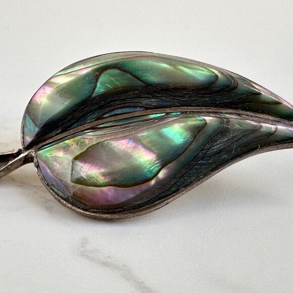 Mexican Abalone Leaf Brooch, Sterling Silver - Picture 2 of 10